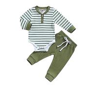 Carolilly - Conjunto de 2 piezas para bebé recién nacido, body de mangas largas con estampado de rayas + pantalón con cintura elástica (0-24 meses), verde, 18-24 Meses