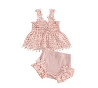 Carolilly - Conjunto de bebé niña de verano de 2 piezas, top floral sin mangas con flecos + bragas, ropa recién nacida (0-18 meses), rosa, 6-12 Meses