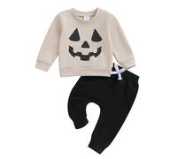 Carolilly - Conjunto de Halloween para bebé niño de 2 prendas, camiseta de manga larga y pantalón elástico con bolsillos, 12-18 Meses