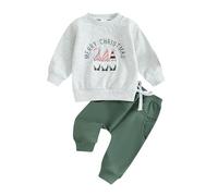 Carolilly - Conjunto de Navidad para bebé y niño, 2 unidades, sudadera con manga larga y pantalón para ropa de Navidad, bebé recién nacido, gris, 12-18 Meses