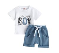 Carolilly Conjunto de Ropa Infantil para Bebé Niño de Verano de 2 Piezas, Camiseta de Manga Corta con Estampado de Letras + Pantalones Cortos con Cintura Elástica y Bolsillos, Blanco A., 0-6 Meses