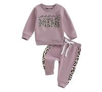Carolilly Conjunto de ropa para bebé recién nacida, 2 piezas, estampado de leopardo/letras bordadas, sudadera de manga larga + pantalones de chándal de cintura elástica, Purple1, 0-6 meses