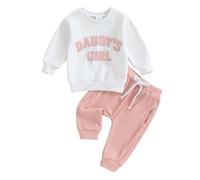 Carolilly Conjunto de ropa para bebé recién nacida, conjunto de ropa de 2 piezas, sudadera de manga larga con bordado de letras borrosas + pantalones de bolsillo con cintura elástica para niños