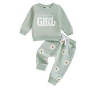 Carolilly Conjuntos para Bebé Recién Nacida 2 Piezas Conjuntos de Ropa Estampado de Leopardo/Bordado de Letras Difusas Sudadera de Manga Larga + Pantalones Cintura Elástica Conjunto de Chándal, verde