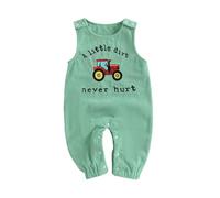 Carolilly Mono de pana sin mangas para bebés recién nacidos, cuello redondo, bordado de tractor, ropa linda, verde, 6-12 meses
