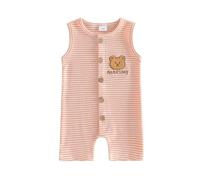 Carolilly Pelele Rayas Bebé Niño Recién Nacido Bordado Oso Ropa Linda Mono sin Mangas Cuello Redondo Mono de Verano, Rosa Raya Pozo, 12- 18 meses
