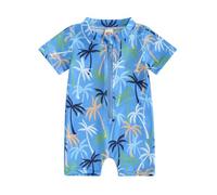 Carolilly Traje de baño de una pieza para niño con cremallera UV de manga corta traje de piscina para bebé masculino Swimsuit protección solar UPF 50+ Swimsear playa mar, Blu3, 12- 18 meses