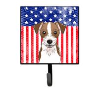 """"Caroline's Treasures American Flag and Jack Russell Terrier Leash or Key Holder hooks Multicolor""""