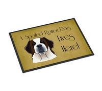 """"Caroline's Treasures BB1494MAT Este tapete para interiores o exteriores tiene un perro mimado llamado San Bernardo, 18 x 27"""""" Multicolor""""