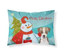 """"Caroline's Treasures BB1822PILLOWCASE Snowman with Jack Russell Terrier Fabric Standard Pillowcase Large Multicolor""""