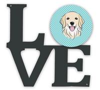 """"Caroline's Treasures Checkerboard Blue Golden Retriever Metal Artwork Love wall-decor Multicolor""""