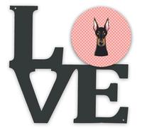 """"Caroline's Treasures Checkerboard Pink Doberman Metal Artwork Love wall-decor Multicolor""""