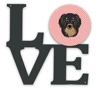 """"Caroline's Treasures Checkerboard Pink Longhair Black and Tan Dachshund Metal Artwork Love wall-decor Multicolor""""