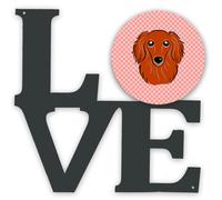 """"Caroline's Treasures Checkerboard Pink Longhair Red Dachshund Metal Artwork Love wall-decor Multicolor""""