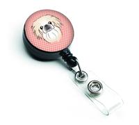 """"Caroline's Treasures Checkerboard Pink Pekingese Retractable Badge Reel Multicolor (BB1221BR)""""