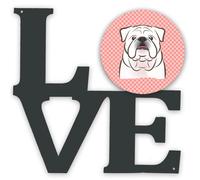 """"Caroline's Treasures Checkerboard Pink White English Bulldog Metal Artwork Love wall-decor Multicolor""""