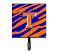 Caroline's Treasures CJ1023-TSH4 Monograma inicial de la letra T con rayas de tigre, azul y naranja. Gancho para correa o llavero peque o multico