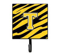 Caroline's Treasures CJ1026-TSH4 Monograma inicial de la letra T con rayas de tigre, negro y dorado. Gancho para correa o llavero peque o multico