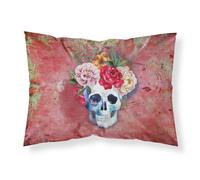 """"Caroline's Treasures Day of the Dead Red Flowers Skull Pillow Case Standard Multicolor""""