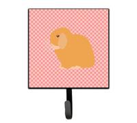 """"Caroline's Treasures Holland Lop Rabbit Pink Check Wall Hook Small Multicolor""""
