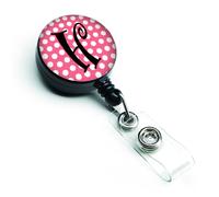 """"Caroline's Treasures Letter H Monogram Pink Black Polka Dots Retractable Badge Reel Multicolor (CJ1001-HBR)""""
