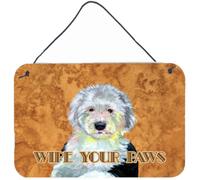""""Caroline's Treasures Old English Sheepdog Wipe Your Paws Impresi n de aluminio para colgar en la pared o la puerta, 8 x 12""""""""""""""