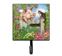 """"Caroline's Treasures Pig at the Gate with the Cat Leash or Key Holder CDCO0349SH4 Small Multicolor""""