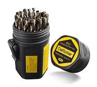 CaRoller Juego de brocas de cobalto de 29 piezas M35 de acero cobalto para metal, juego de brocas de vástago redondo duradero para acero, madera y plástico, incluye práctico soporte tipo copa (29