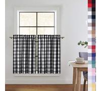 CAROMIO Cortinas de cocina con cuadros de b?falo de 91 cm de largo, cortinas de cuadros vichy para cocina, cafeter?a, ba?o, ventana, color negro