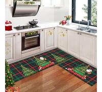 CAROMIO Juego de 2 alfombrillas de cocina con diseño de árbol de Navidad, diseño de árbol de Navidad, decoración de invierno, antideslizantes, para suelo, 40 x 60 + 40 x 120 cm, color verde