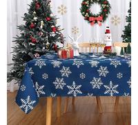 CAROMIO Mantel Navideño de Mesa con Copos de Nieve Azules, Mantel de Poliéster Impermeable y Limpiable para Decoración de Comedor Festivo Navideño, 137 x 137 cm Cuadrado