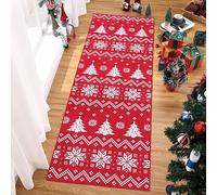 CAROMIO Pasillo interior de copo de nieve de Navidad, lavable a máquina, alfombra antideslizante, camino de mesa suave decorativo, para pasillo, rojo, 60 x 180 cm