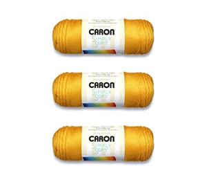 Caron Simply Soft - Ovillo de hilo dorado, paquete de 3 unidades de 6 onzas, acrílico, 4 medianos (peinado), 315 yardas, tejido/ganchillo