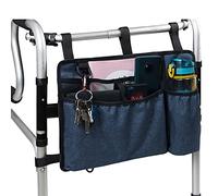 Caroo Bolsa para silla de ruedas, bolsa para reposabrazos, cesta de almacenamiento manos libres con portavasos, resistente al agua, para andadores rodantes, traje plegable para ancianos, personas