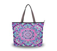 Carorui - Bolsa de tela de poliéster de seda romana, 18.5 L, múltiples bolsillos, con cremallera, reutilizable, para compras, viajes (estampado de mandala bohemio)