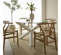 Carot mesa de comedor de madera maciza lacada en blanco y cristal redondo de 120 cm