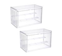carotoe 2 vitrinas apilables transparentes de 3/4 niveles con tapas abatibles, cajas de almacenamiento para dormitorio, sala de estar, ahorro de espacio, organizador de figuras de muñecas, impermeable