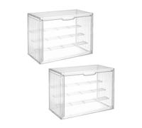 carotoe 2 vitrinas apilables transparentes de 3/4 niveles con tapas abatibles, cajas de almacenamiento para dormitorio, sala de estar, ahorro de espacio, organizador de figuras de muñecas, impermeable