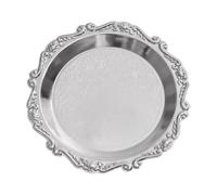 carotoe Bandeja de exhibición de postres redonda de metal con borde festoneado y centro en relieve para pastelería, frutas y decoración, bandeja decorativa de postre, plato de metal para servir, plato