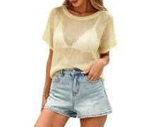 carotoe Camiseta moderna de punto brillante para playa, elástica, ajuste cómodo, para cubrir traje de baño o moda diaria de ganchillo para mujer