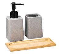 carotoe Juego de 3 accesorios de almacenamiento de baño, dispensador de jabón de prensa manual, taza de cepillo de dientes y bandeja, organizador para decoración del hogar, organizadores de encimera