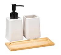 carotoe Juego de 3 accesorios de almacenamiento de baño, dispensador de jabón de prensa manual, taza de cepillo de dientes y bandeja, organizador para decoración del hogar, organizadores de encimera