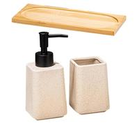 carotoe Juego de 3 accesorios de almacenamiento de baño, dispensador de jabón de prensa manual, taza de cepillo de dientes y bandeja, organizador para decoración del hogar, organizadores de encimera