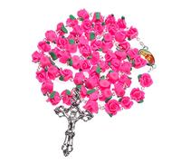 carotoe Pottry - Collar de rosario de cruz religiosa con cuentas de rosa para mujeres y hombres, suministros de regalo para rezar, collar de rosario