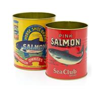 Carousel Home Juego de 2 latas de almacenamiento de salmón de estilo retro vintage | 2 latas de réplica de latas decorativas de pescado estañadas | Latas de almacenamiento de metal