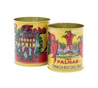 Carousel Home Juego de 2 latas decorativas réplicas de latas de alimentos | 2 piezas de metal retro mediterráneo | Latas de metal de estilo vintage para exhibición de alimentos