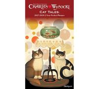 Carousel Worldwide Charles Wysocki Cat Tales 2027-2028 - Planificador mensual de 2 años con ilustraciones de gato caprichoso, organizador compacto, 9.9 x 16.6 cm