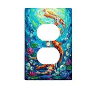 Carp Duplex - Placa de pared para toma de corriente, diseño de lirio acuático de agua vibrante, color azul, de plástico, tamaño estándar, para tomas eléctricas, dormitorio, baño, cocina, decoración de