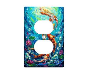 Carp Duplex - Placa de pared para toma de corriente, diseño de lirio acuático de agua vibrante, color azul, de plástico, tamaño estándar, para tomas eléctricas, dormitorio, baño, cocina, decoración de