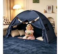 Carpa de juegos para niños, carpa doble para niños, carpa tipi plegable portátil con ventanas y bolsa de almacenamiento para fácil transporte y almacenamiento, casa de juegos (Dark blue, 194-98-120CM)